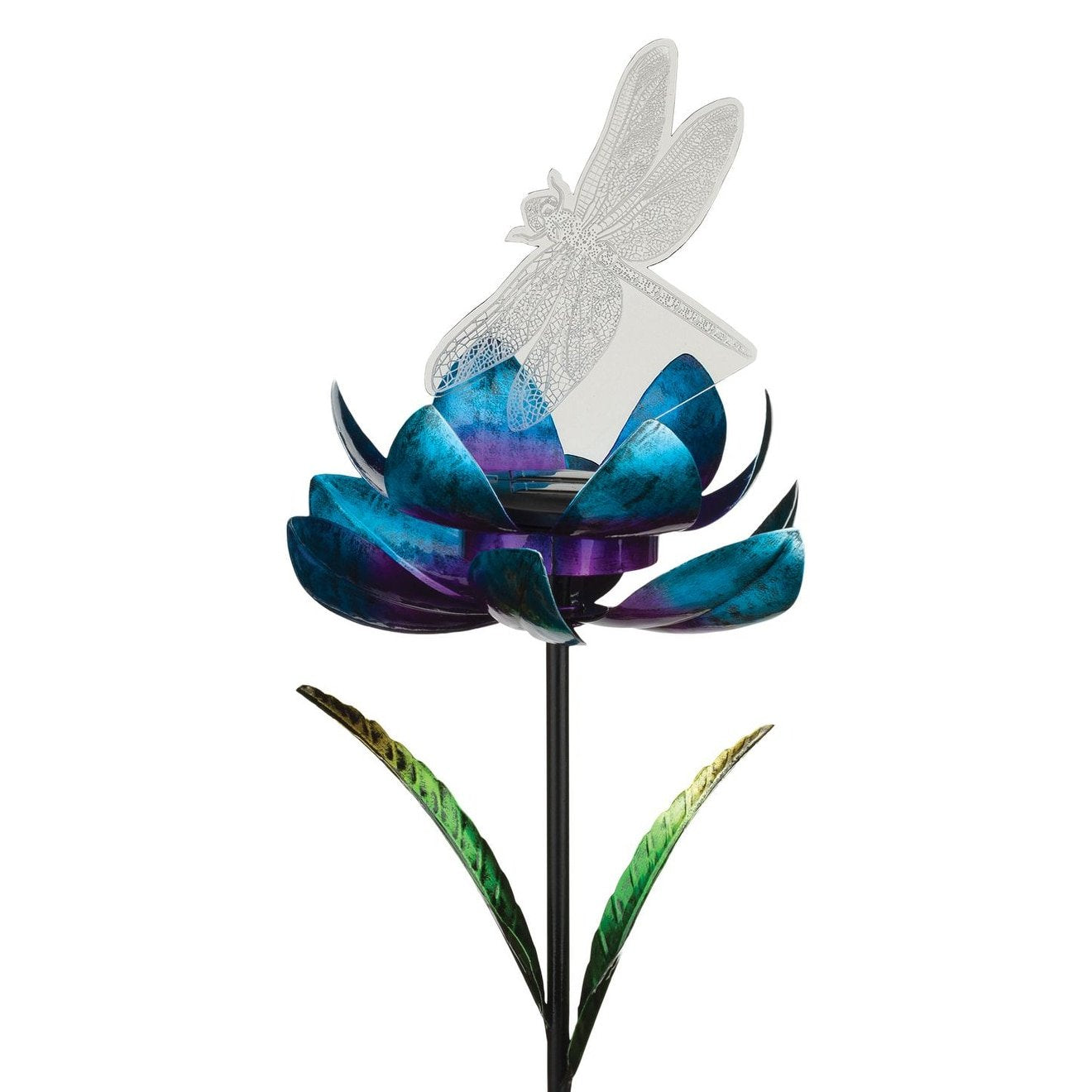 Solar Stake - Blue Spinning Lotus with Dragonfly