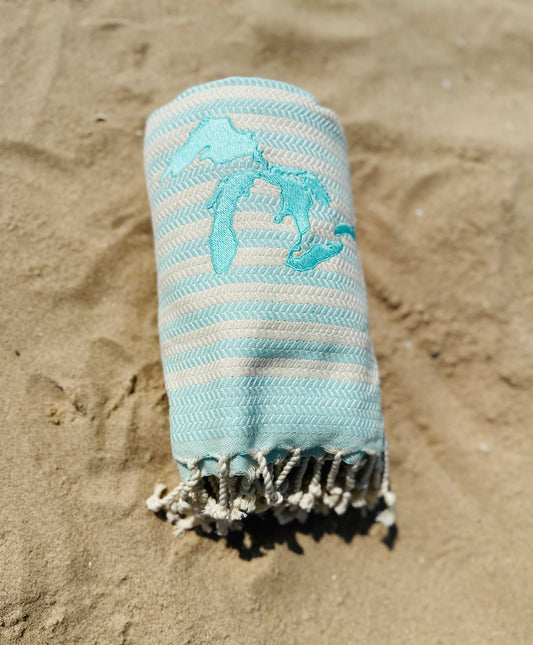 Michigan Beach & Travel Towel - Herringbone Weave