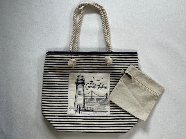 Striped Tote - Great Lakes Lighthouse