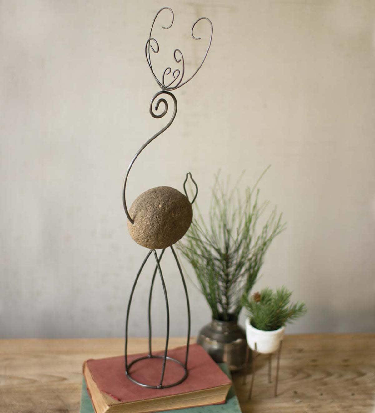 Rock and Wire Deer Sculpture