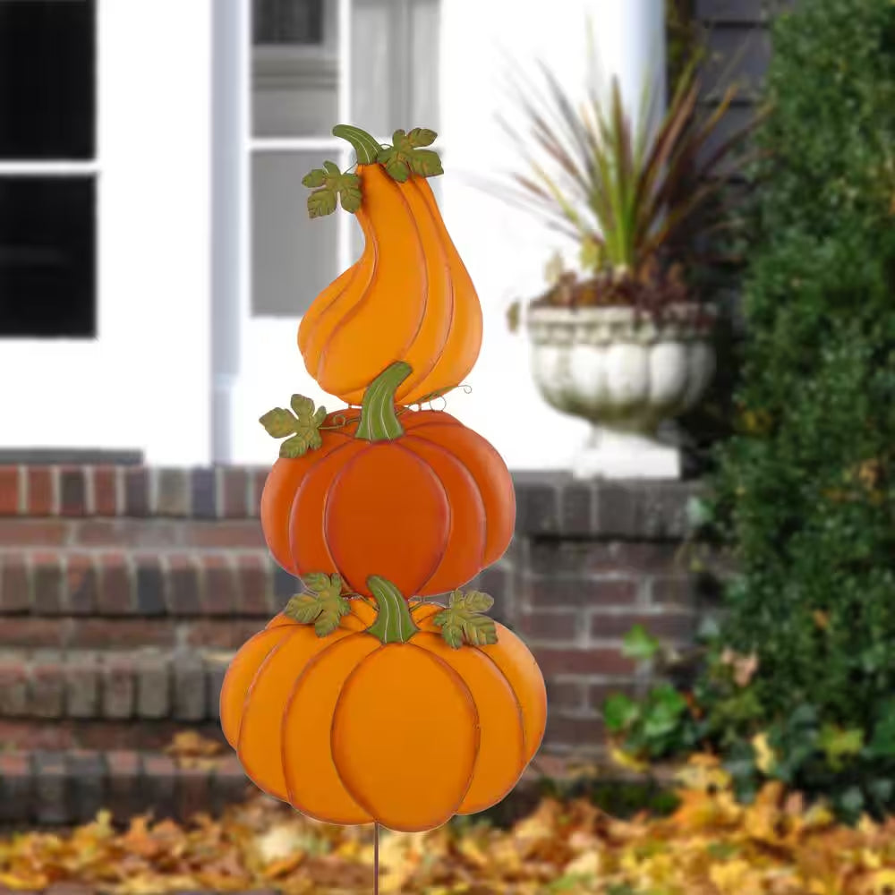 42 In. H 3-In-1 Metal Pumpkin Yard Stake or Hanging Decor (KD, 2-Function)