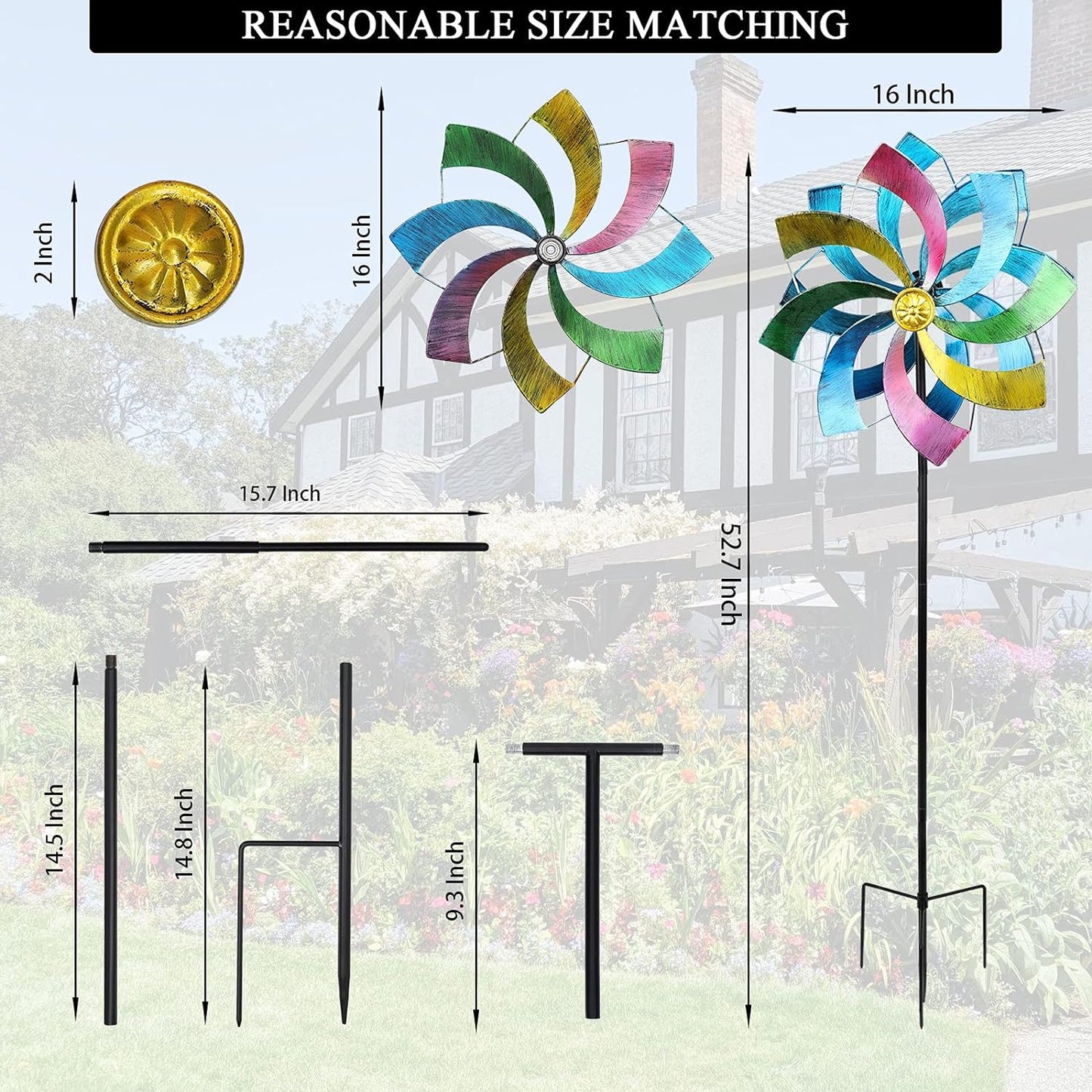 Wind Spinner Multicolored Outdoor Metal Sculpture Kinetic Colorful Wind Spinners for Yard and Garden