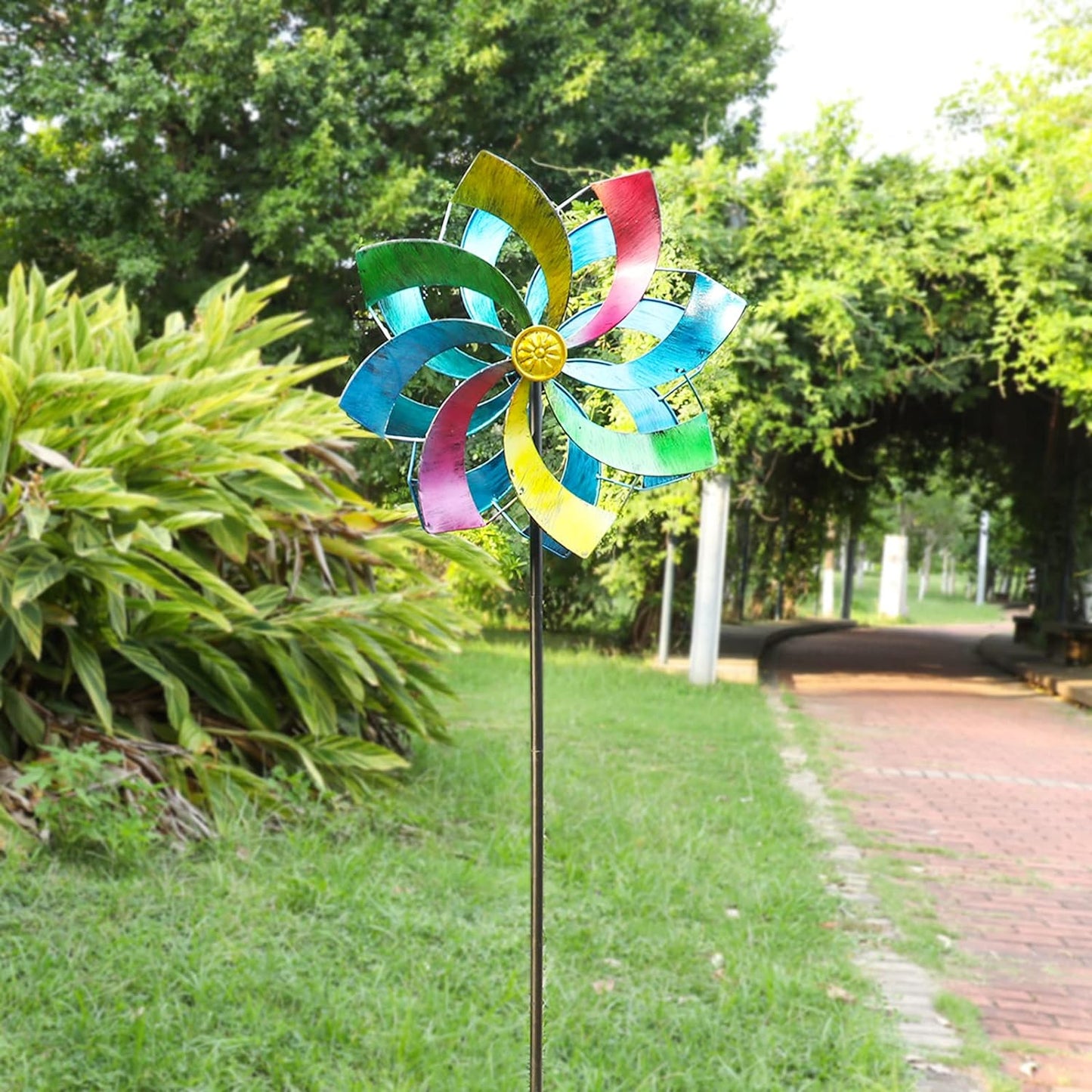 Wind Spinner Multicolored Outdoor Metal Sculpture Kinetic Colorful Wind Spinners for Yard and Garden