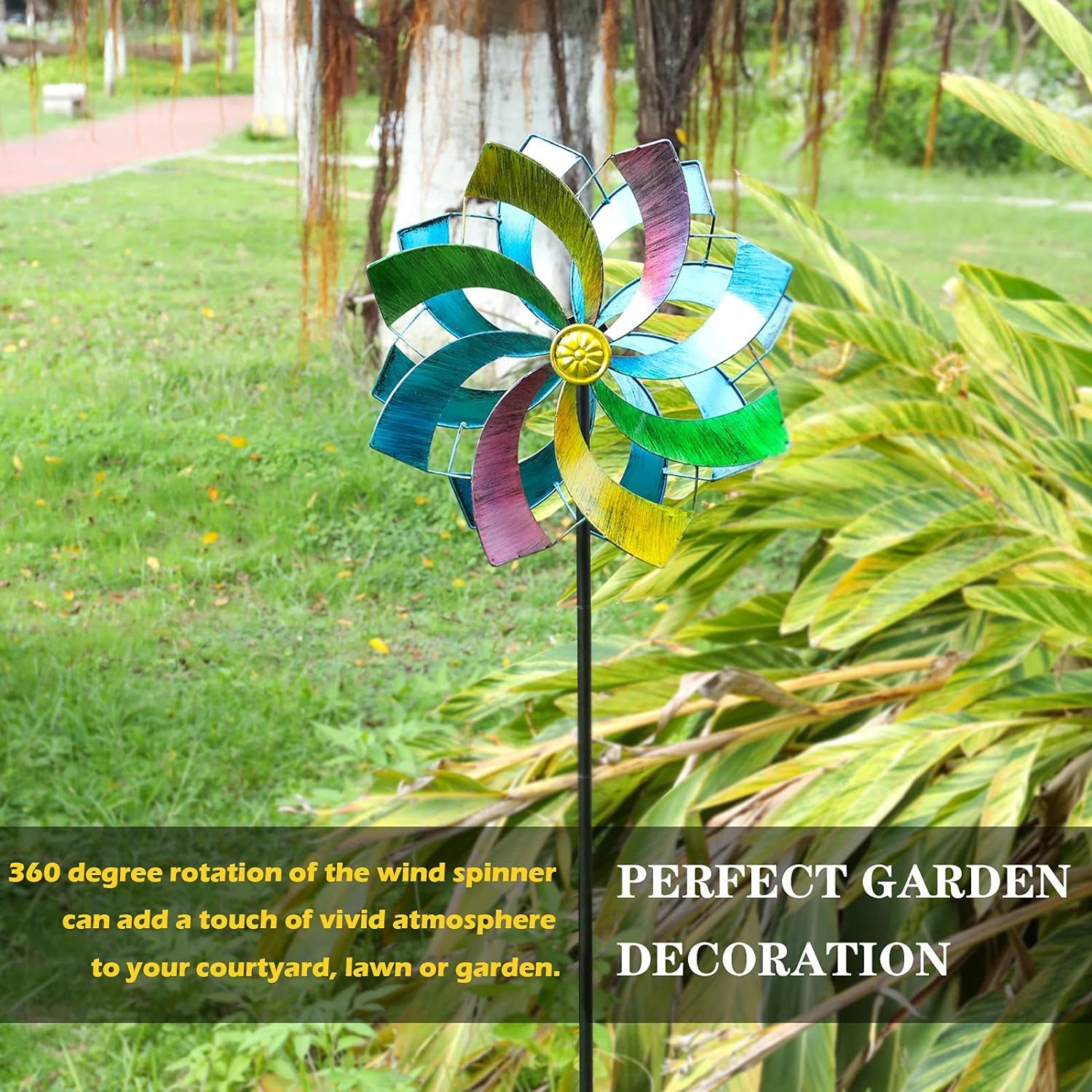 Wind Spinner Multicolored Outdoor Metal Sculpture Kinetic Colorful Wind Spinners for Yard and Garden