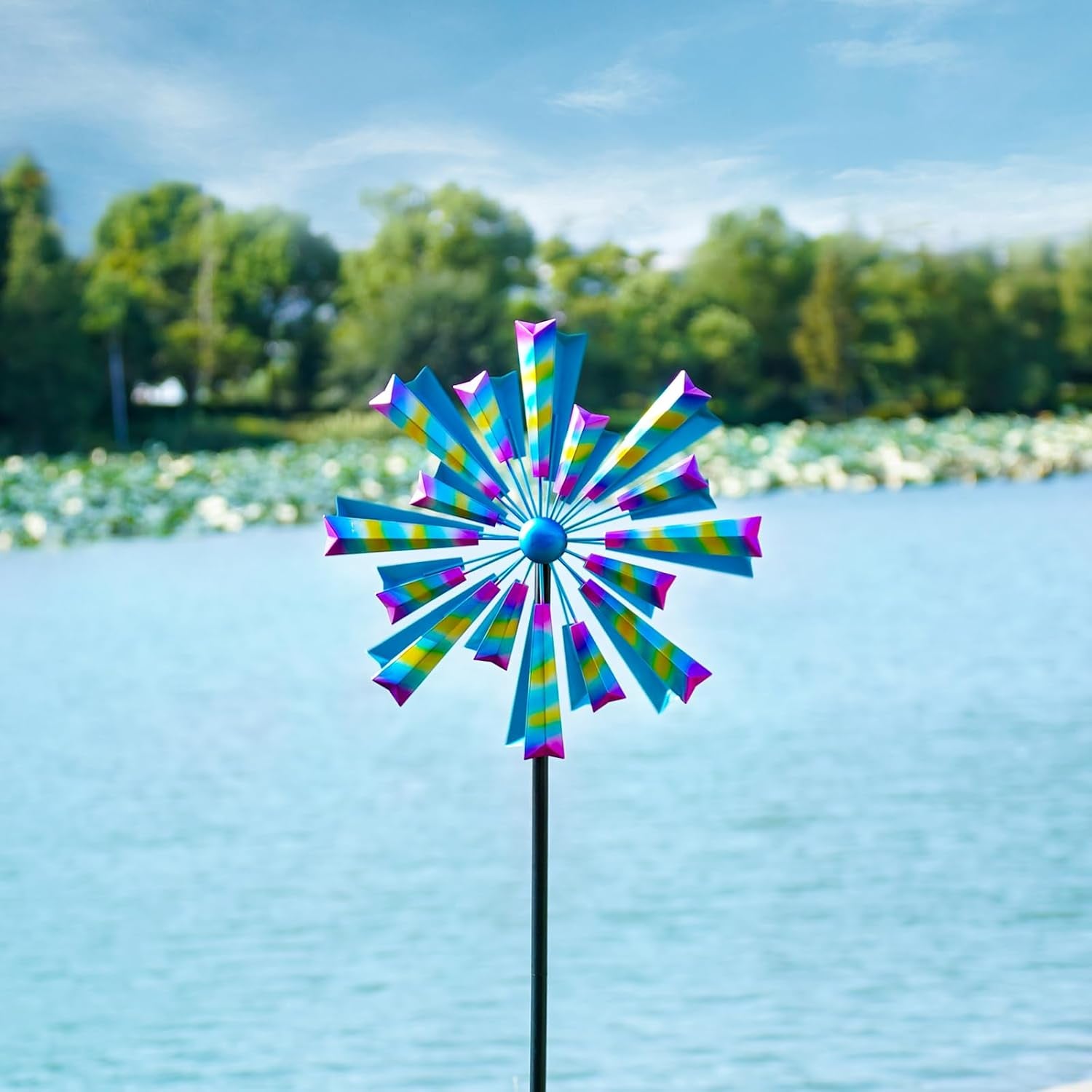 Wind Spinners Outdoor Metal Large - 72In 360 Degrees Rainbow Wind Spinner for Outdoor Yard, Patio, Lawn & Garden Sculptures - Rare Square Fan Blade Design - Used to Adjust Mood in Garden