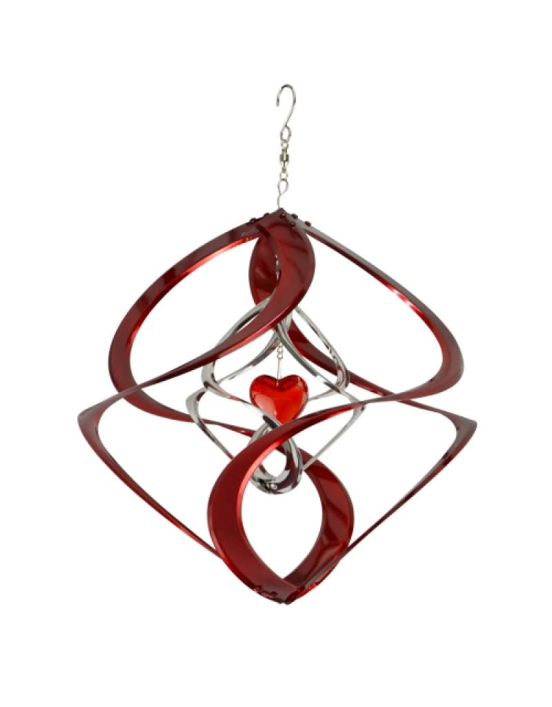 Hanging Helix - 14 Inch Red Heart & Silver