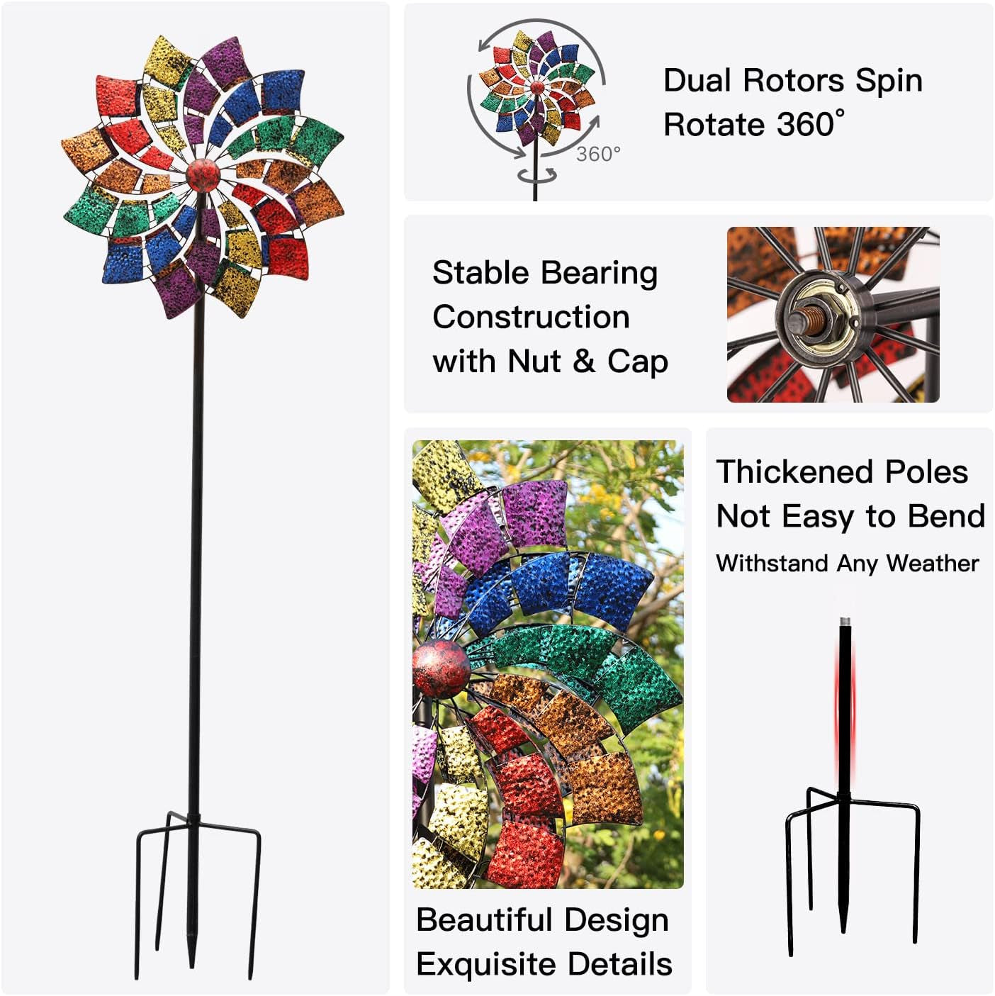 Yard Garden Wind Spinners - Large Outdoor Wind Spinners with Metal Stake, Yard Art Lawn Garden Decor (24" W X 84" H)