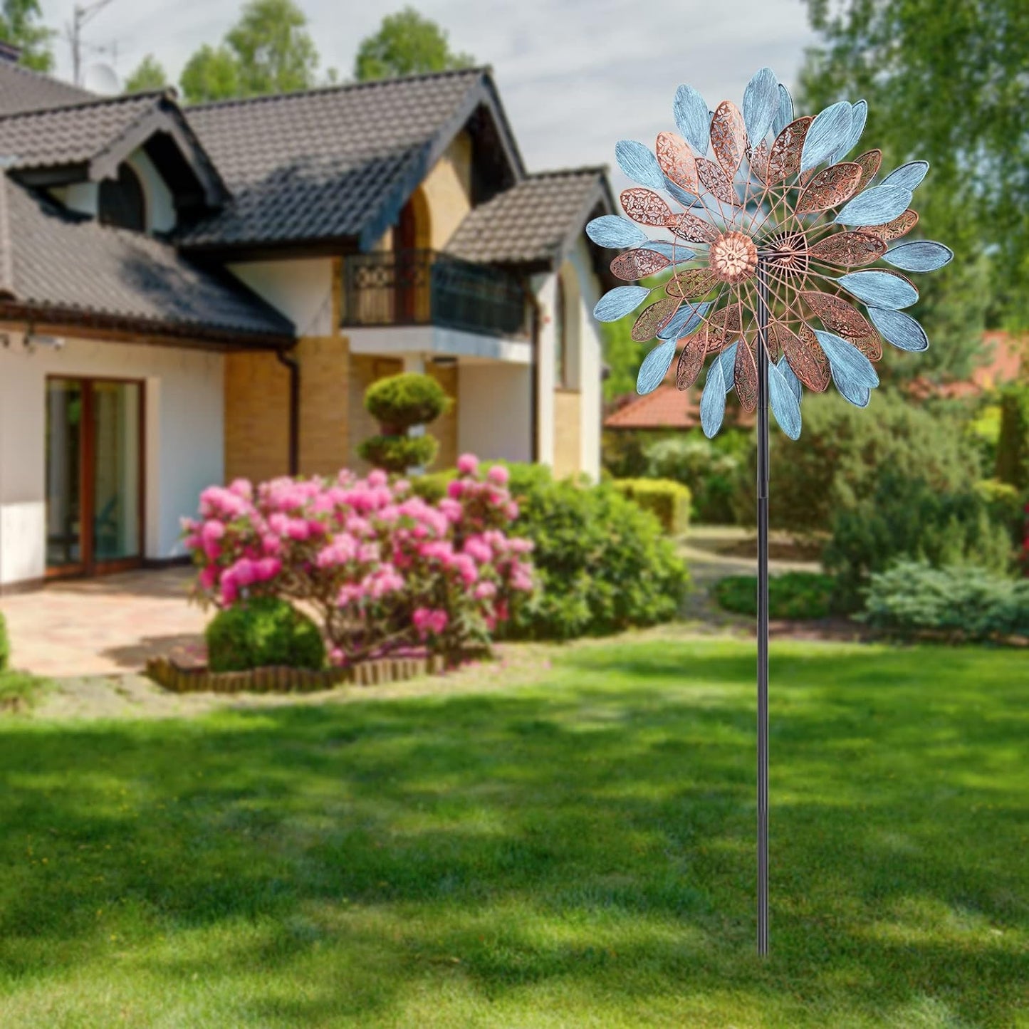 Wind Spinners-Garden Wind Spinners - 75 Inch Wind Spinners for Yard and Garden, Hollow Leaf 360 Degrees Wind Sculptures & Spinners for Yard and Patio Lawn Decor