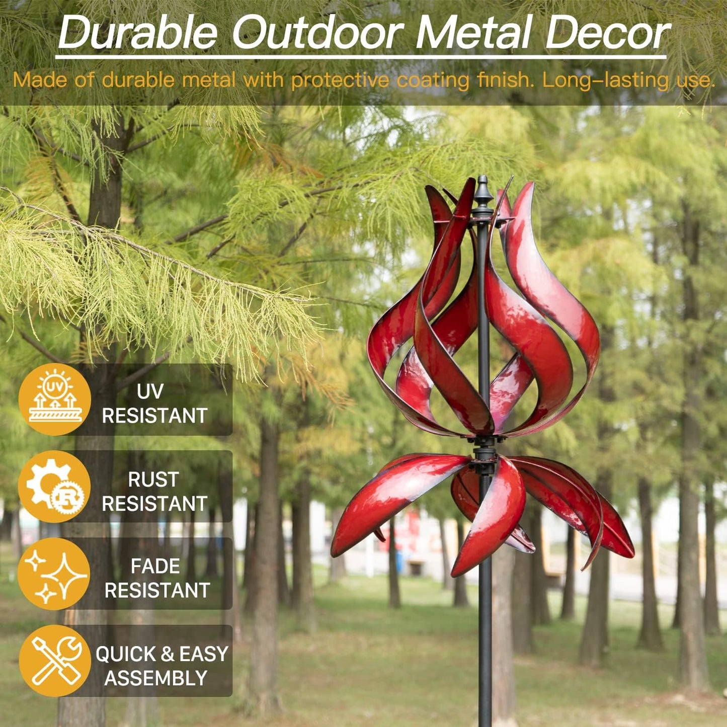 Yard Garden Wind Spinners - Large Outdoor Metal Wind Spinners with Stake, Yard Art Lawn Garden Decor (19" W X 87" H)