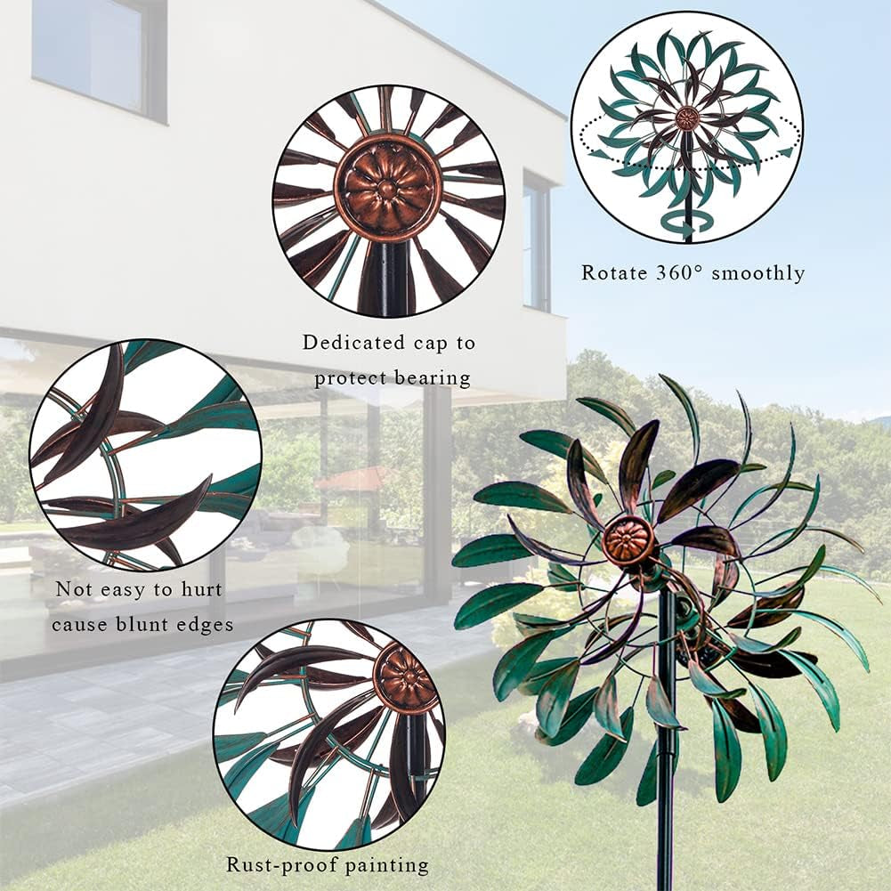 360° Outdoor Wind Spinner, Wind Sculpture Spinner with Metal Stake, Yard Art Decor for Patio, Lawn & Garden 63 * 13