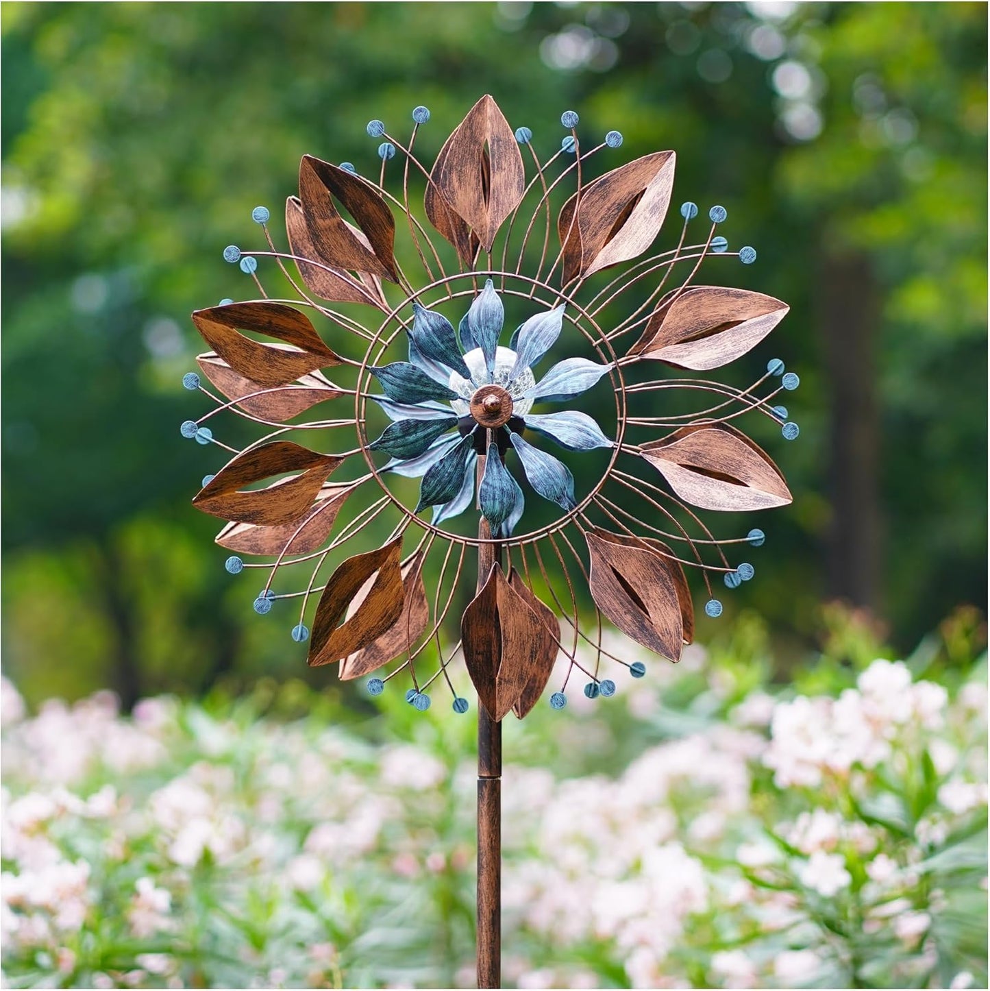 Wind Spinners with Solar Light - Large Wind Spinners Outdoor Metal for Yard and Garden, Wind Sculptures & Spinners for Lawn Patio (22" Dia X 87" Height)