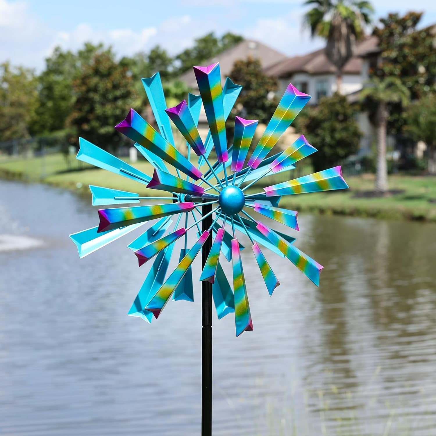 Wind Spinners Outdoor Metal Large - 72In 360 Degrees Rainbow Wind Spinner for Outdoor Yard, Patio, Lawn & Garden Sculptures - Rare Square Fan Blade Design - Used to Adjust Mood in Garden