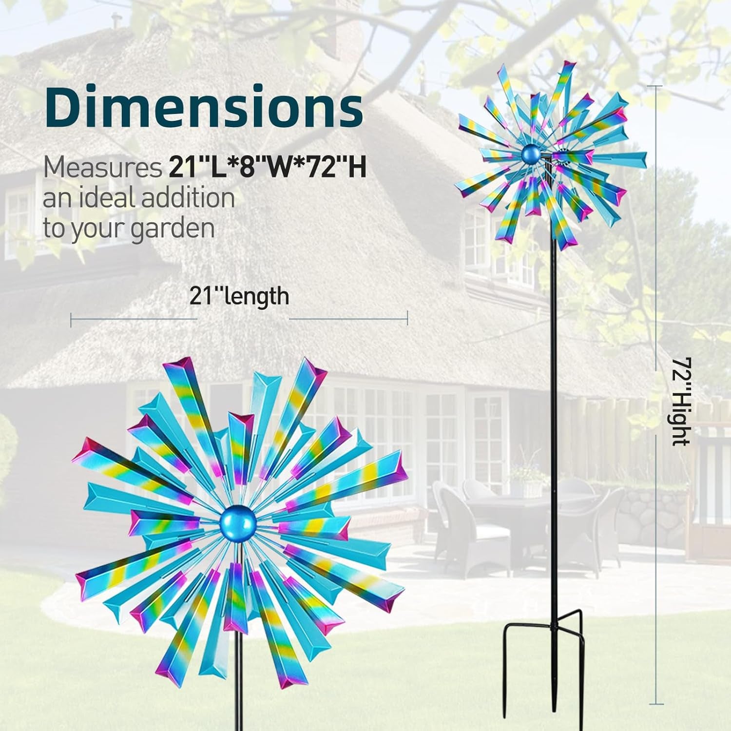 Wind Spinners Outdoor Metal Large - 72In 360 Degrees Rainbow Wind Spinner for Outdoor Yard, Patio, Lawn & Garden Sculptures - Rare Square Fan Blade Design - Used to Adjust Mood in Garden