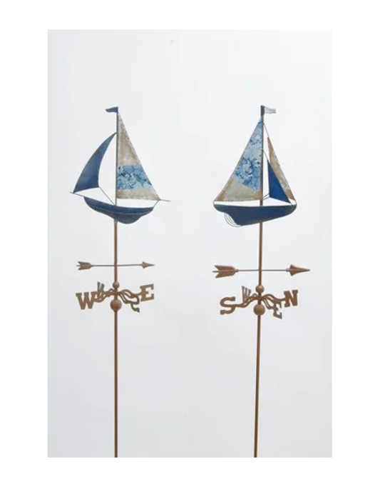 Garden Stake - Colorful Sailboat with Compass Weathervane