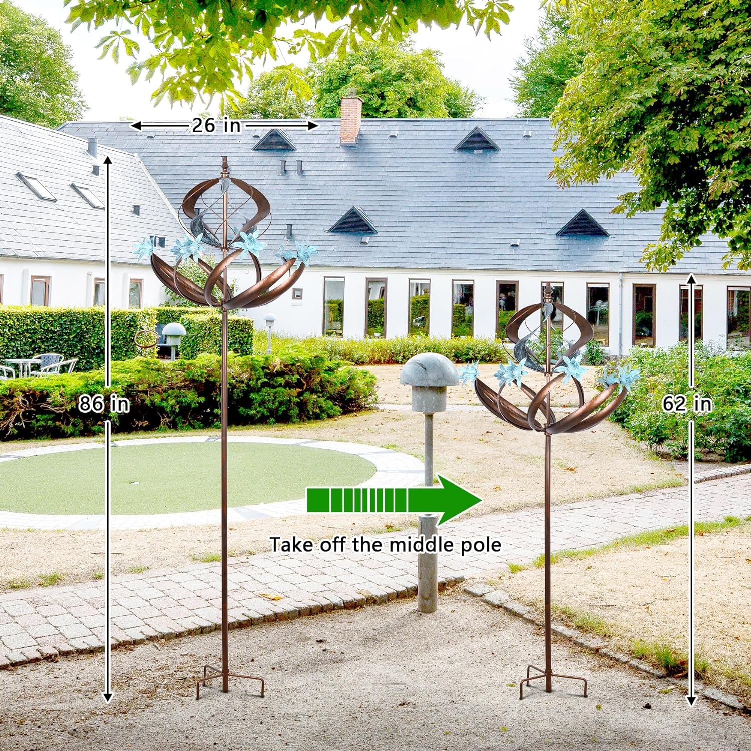 Outdoor Metal Wind Spinner for Yard Garden - Large Kinetic Wind Sculptures Spinners Outdoor Decoration, Gift for Birthday, Anniversary, Housewarming, Christmas (W26 X H86)