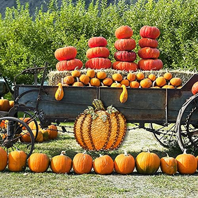 26" H Metal Pumpkin Yard Stake Outdoor Fall Decor Rustic Pumpkin Garden Stake Autumn Yard Sign Pumpkin Lawn Ornaments for Porch Garden Home Patio Harvest Thanksgiving Halloween Decorations