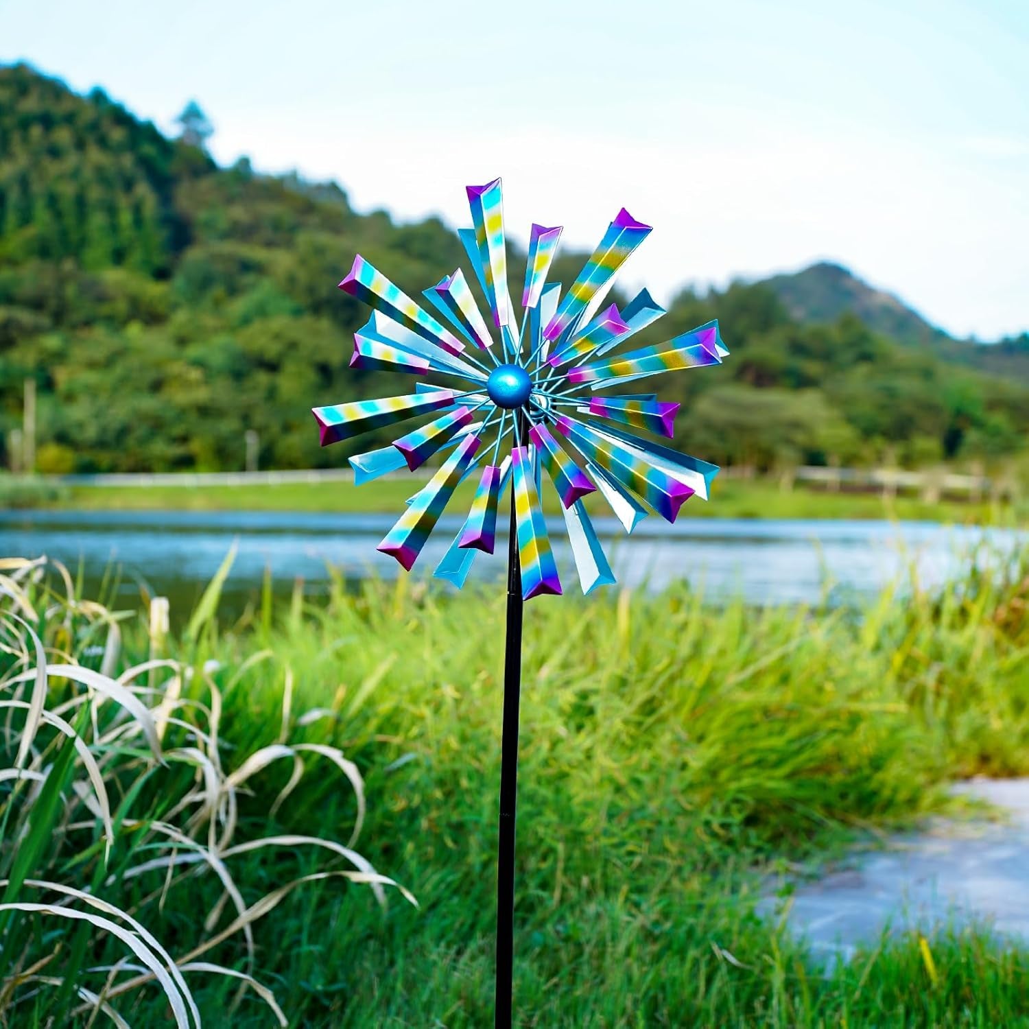 Wind Spinners Outdoor Metal Large - 72In 360 Degrees Rainbow Wind Spinner for Outdoor Yard, Patio, Lawn & Garden Sculptures - Rare Square Fan Blade Design - Used to Adjust Mood in Garden