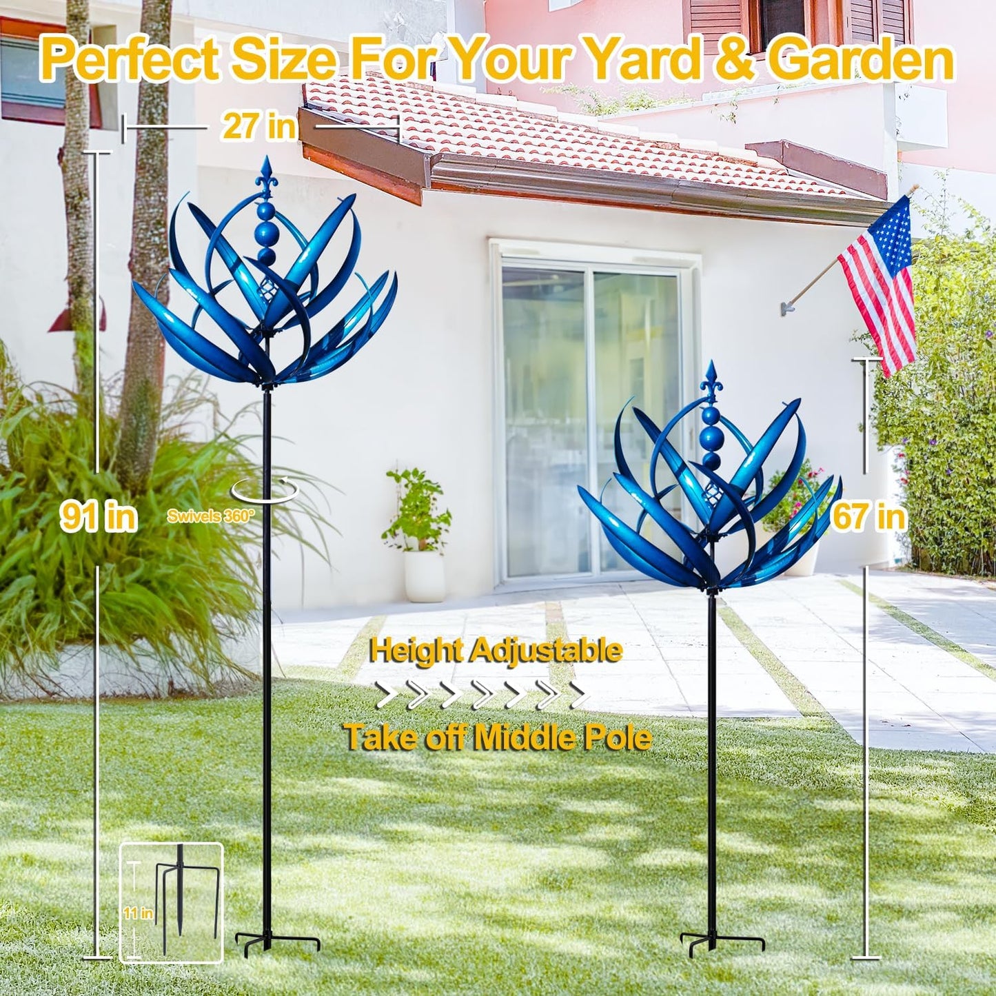 Wind Spinner for Yard and Garden - Large Metal Kinetic Wind Sculptures, Yard Art Outdoor Decor (27 X 91 Inches)