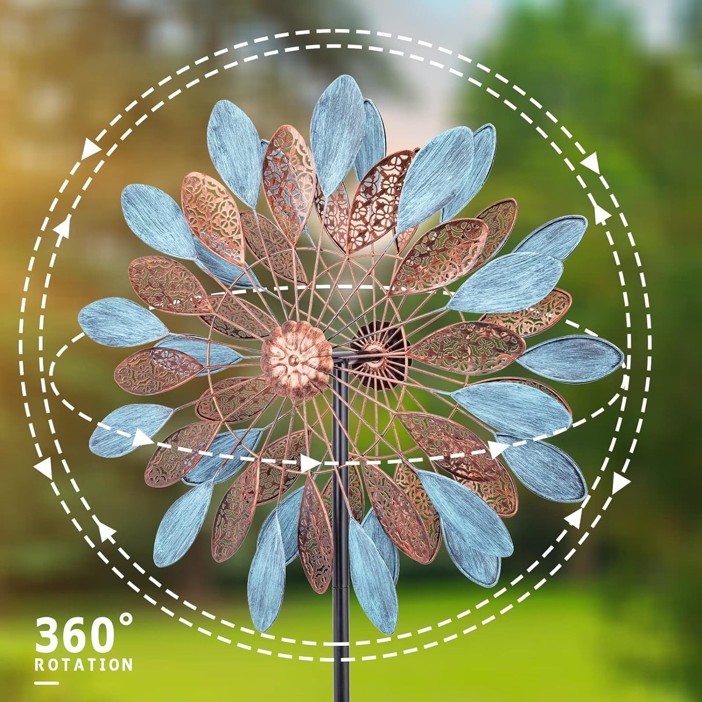 Wind Spinners-Garden Wind Spinners - 75 Inch Wind Spinners for Yard and Garden, Hollow Leaf 360 Degrees Wind Sculptures & Spinners for Yard and Patio Lawn Decor