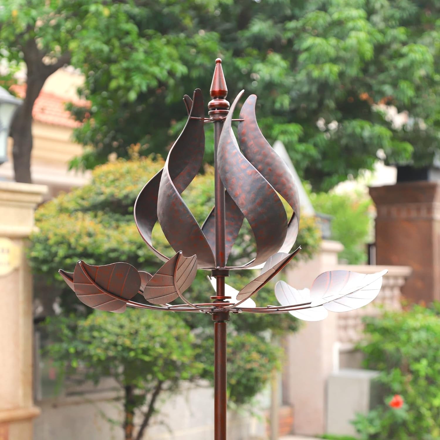 Yard Garden Wind Spinners - Large Tulip Outdoor Metal Wind Spinners with Stake, Yard Art Lawn Garden Decor (24" W X 73" H)