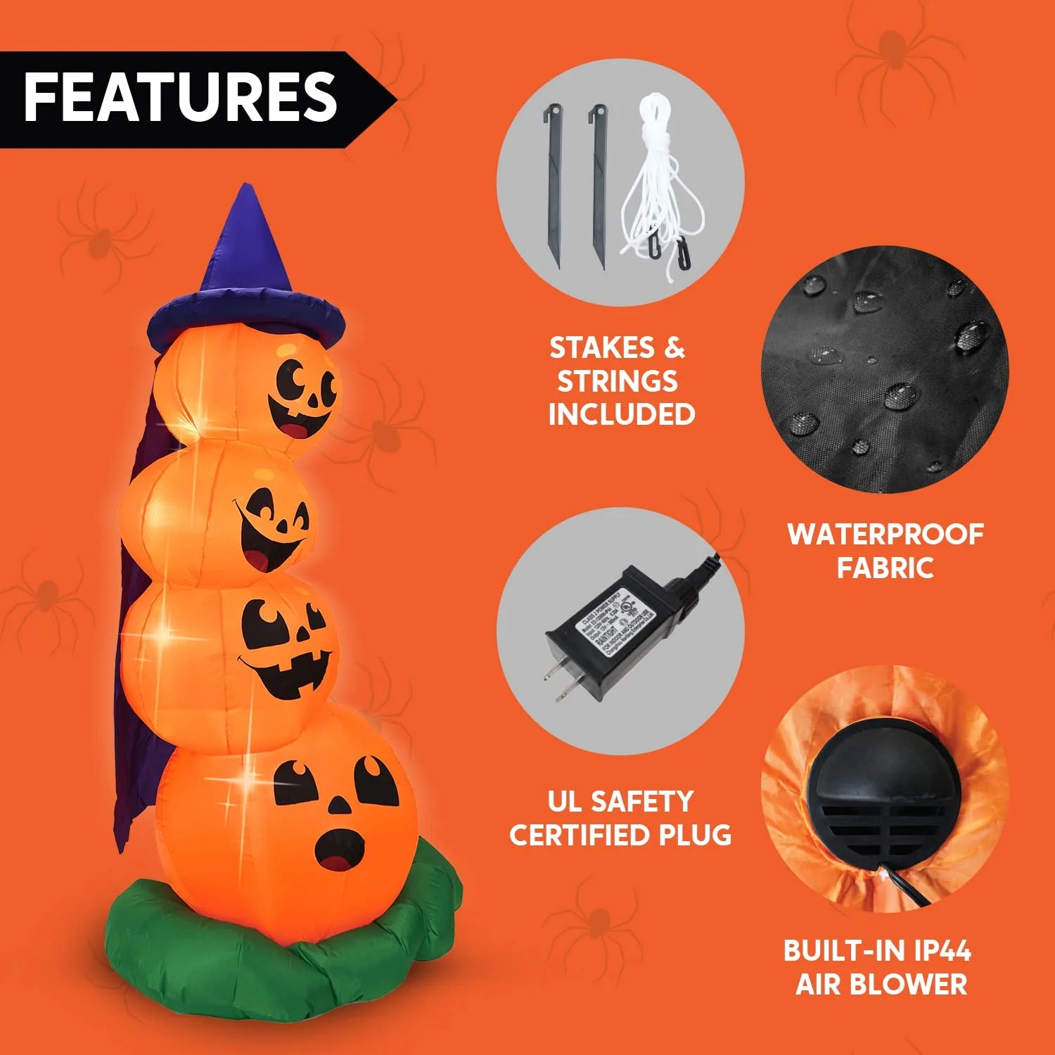 6 FT Halloween Inflatables Stacked Pumpkins with Build-In Leds for Porch,Halloween Pumpkin Decor Blow up Yard Decorations