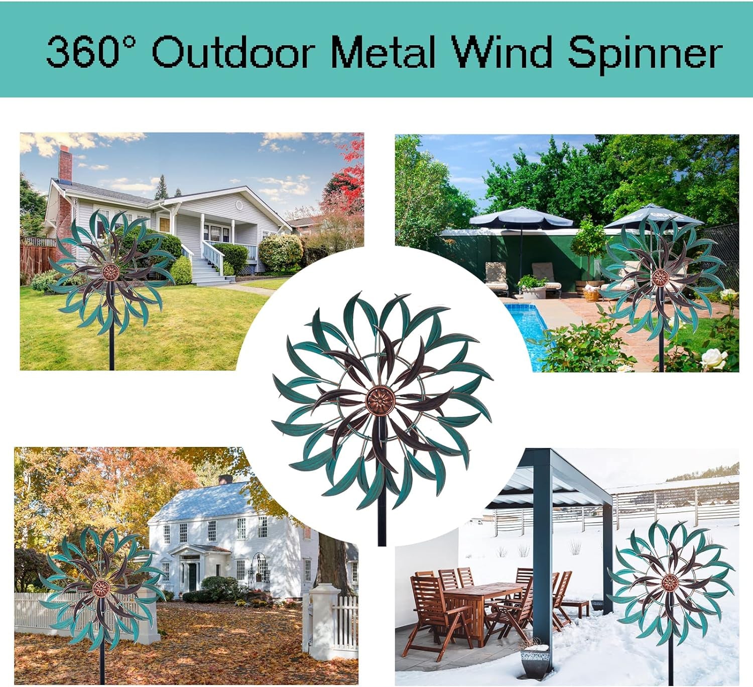 360° Outdoor Wind Spinner, Wind Sculpture Spinner with Metal Stake, Yard Art Decor for Patio, Lawn & Garden 63 * 13