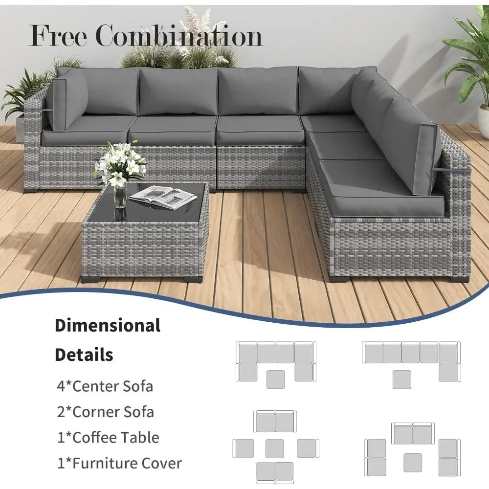 Patio Furniture Set,Outdoor Wicker Furniture Couch Set, 7-Pieces Outdoor Sectional Sofa, Outdoor Patio Set for Home Furniture