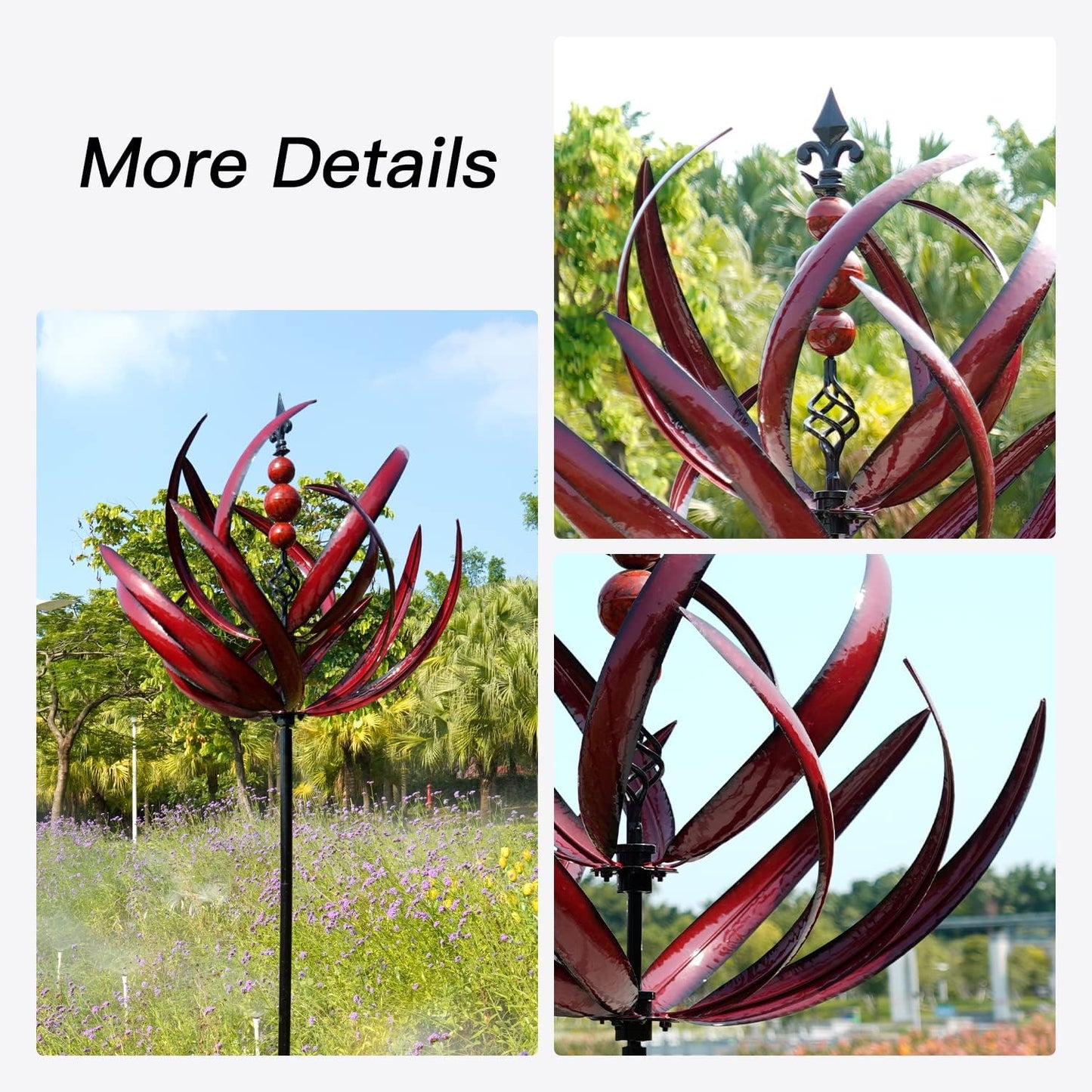 Yard Garden Wind Spinners - Large Outdoor Metal Wind Spinners Sculptures, Lawn Yard Art Garden Decor (Burgundy Lotus)