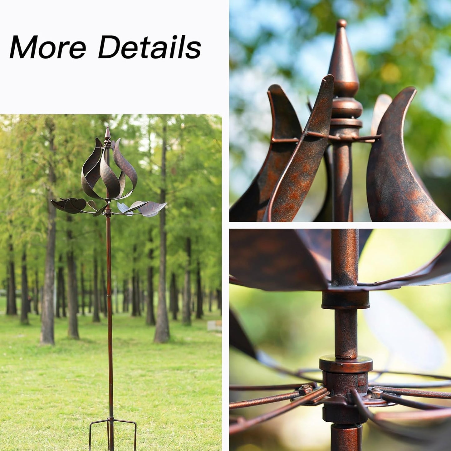 Yard Garden Wind Spinners - Large Tulip Outdoor Metal Wind Spinners with Stake, Yard Art Lawn Garden Decor (24" W X 73" H)