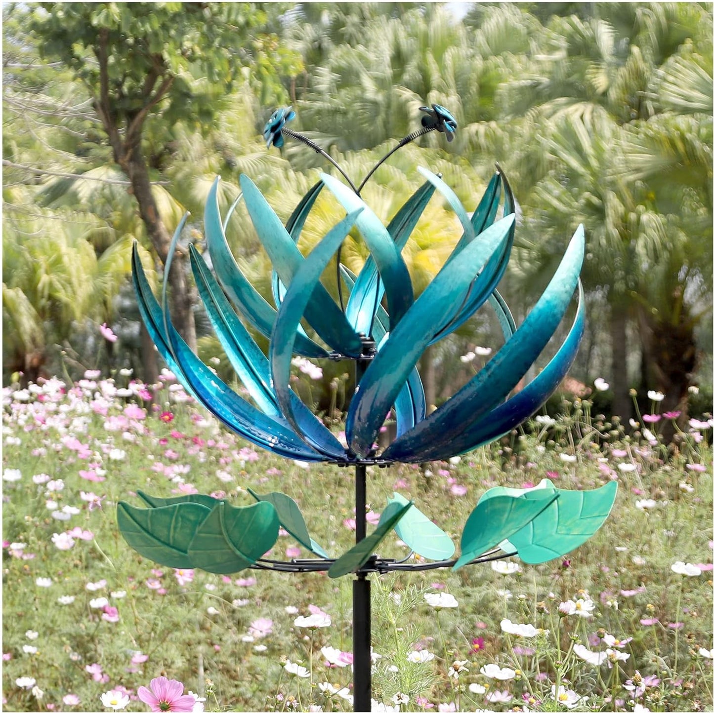 Wind Spinner for Yard and Garden - Large Metal Windspinners for Outdoor Decorations (Blue Lotus (24 X 84 Inches))