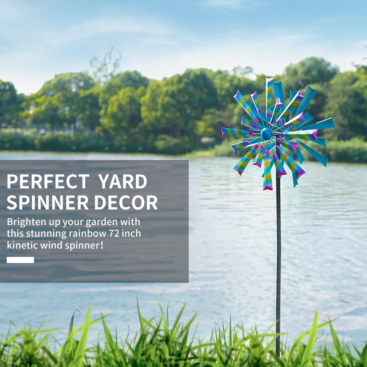 Wind Spinners Outdoor Metal Large - 72In 360 Degrees Rainbow Wind Spinner for Outdoor Yard, Patio, Lawn & Garden Sculptures - Rare Square Fan Blade Design - Used to Adjust Mood in Garden