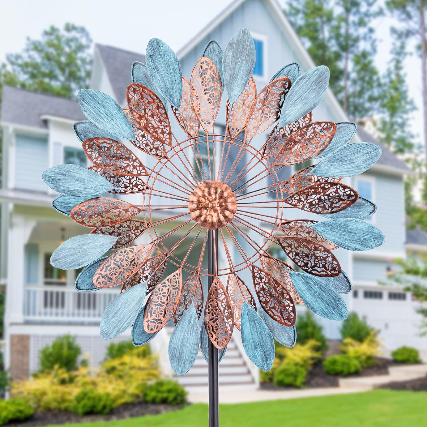 Wind Spinners-Garden Wind Spinners - 75 Inch Wind Spinners for Yard and Garden, Hollow Leaf 360 Degrees Wind Sculptures & Spinners for Yard and Patio Lawn Decor