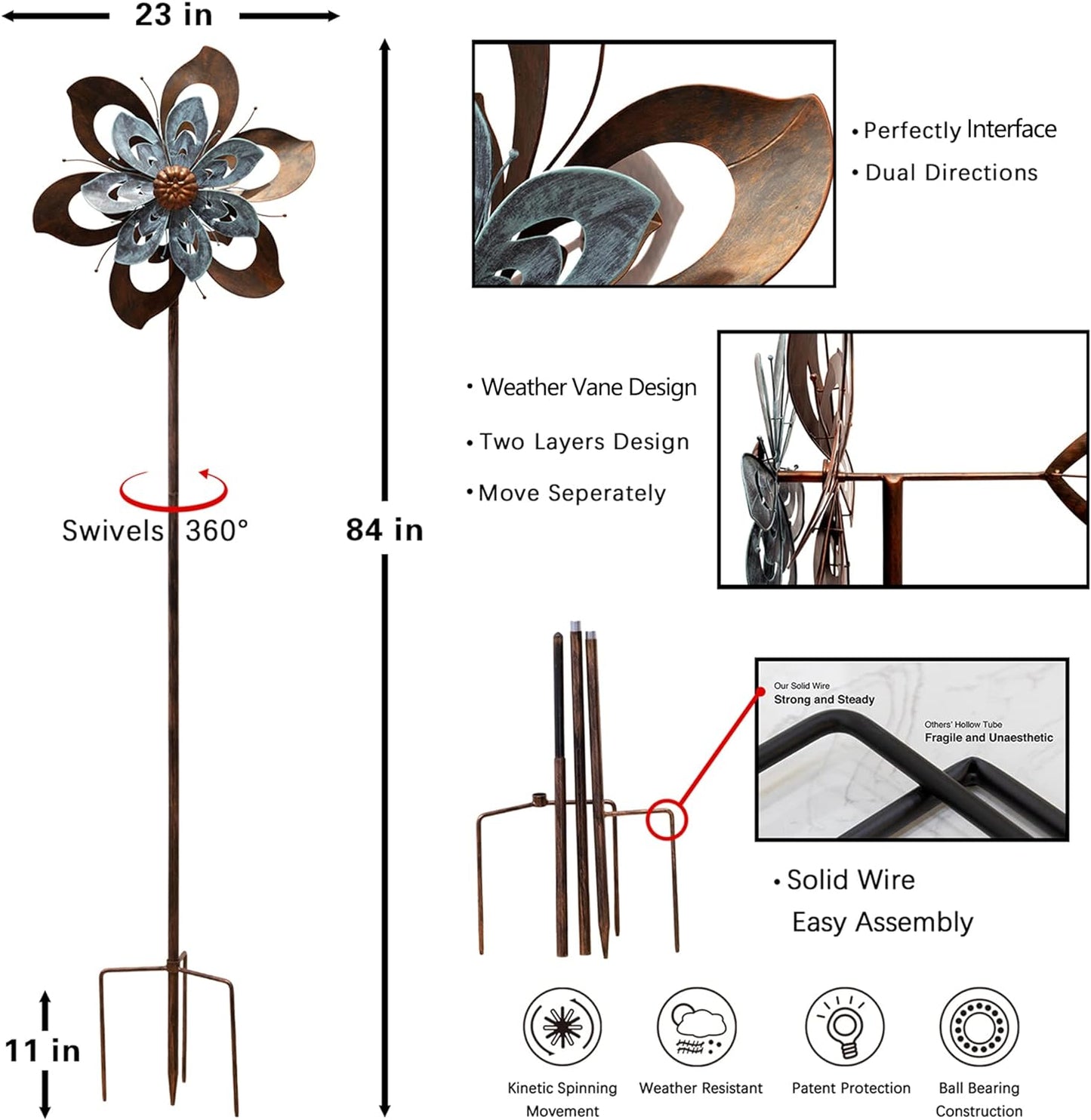 84" Patina Flower Wind Spinner 