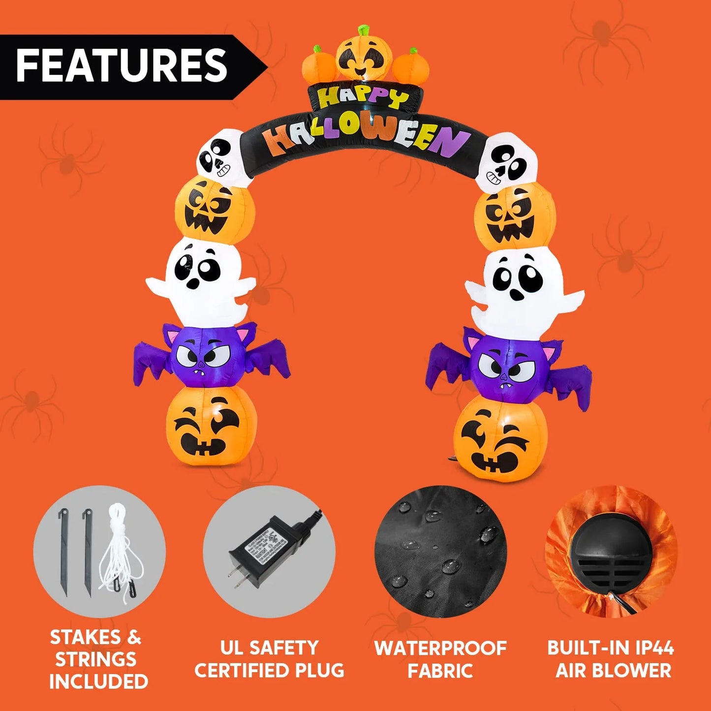 8 FT Halloween Inflatable Stacked Pumpkins Halloween Archway Bat Decorations Inflatable with Build-In Leds,Halloween Blow up Yard Decorations