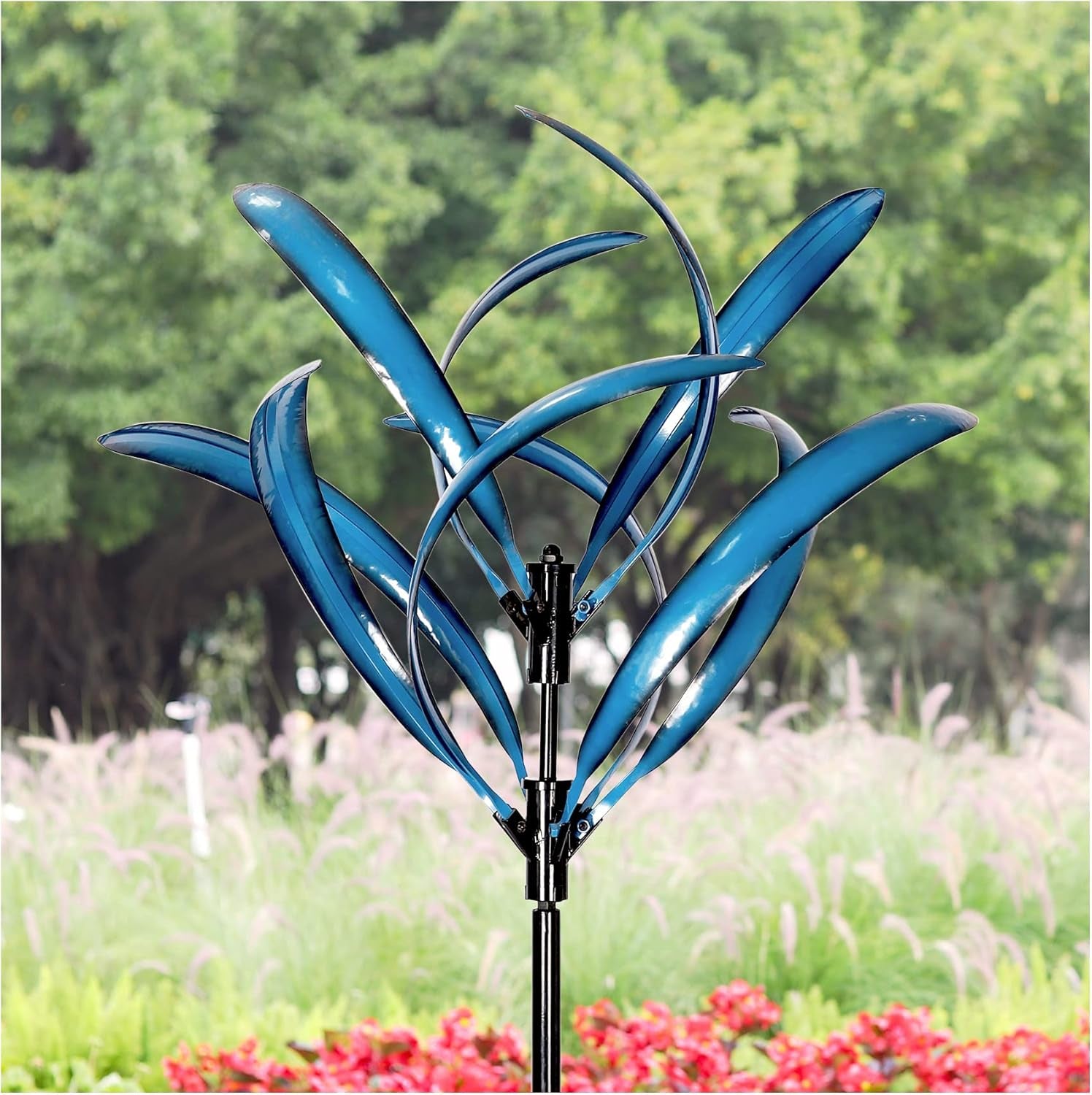 Wind Spinner for Yard and Garden - Large Metal Kinetic Wind Sculptures for Outdoor Decorations (Blue Lotus 2)