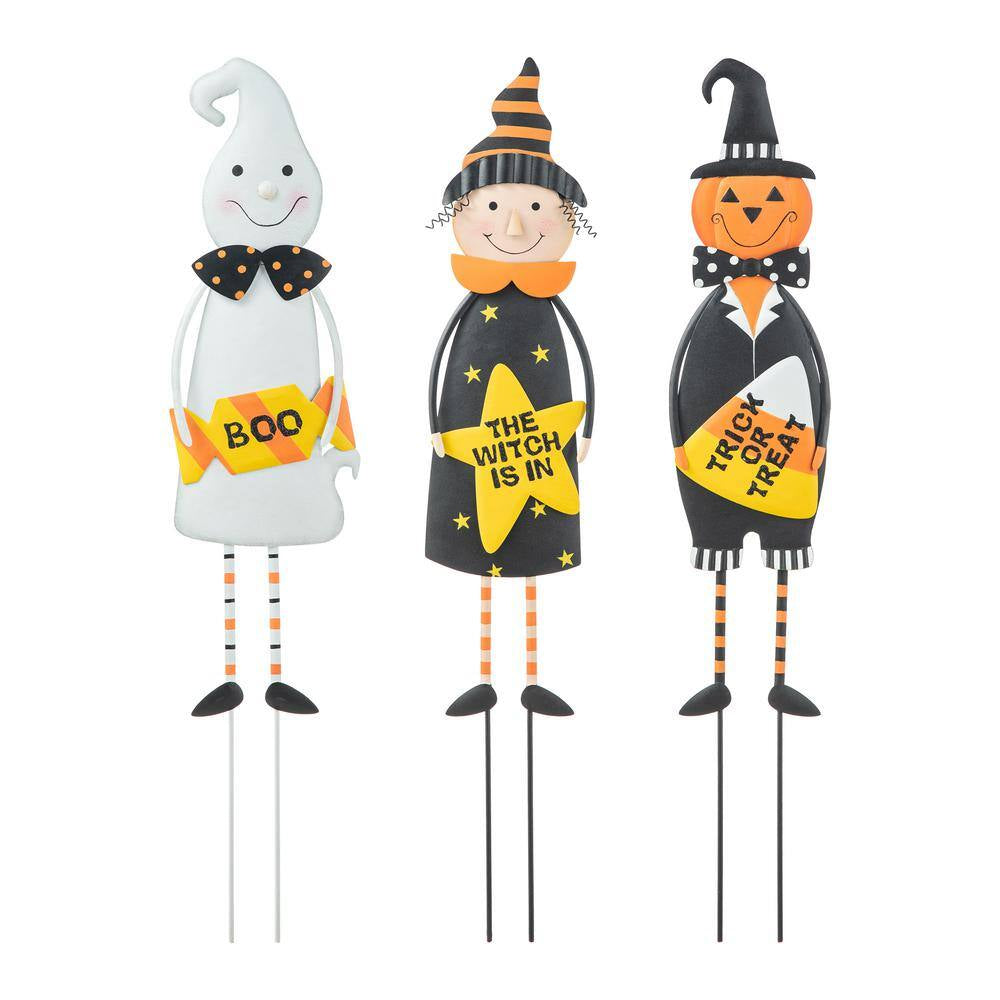 24 In. H Halloween Metal Ghost, Witch and Pumpkin Yard Stake or Hanging Decor (Set of 3)