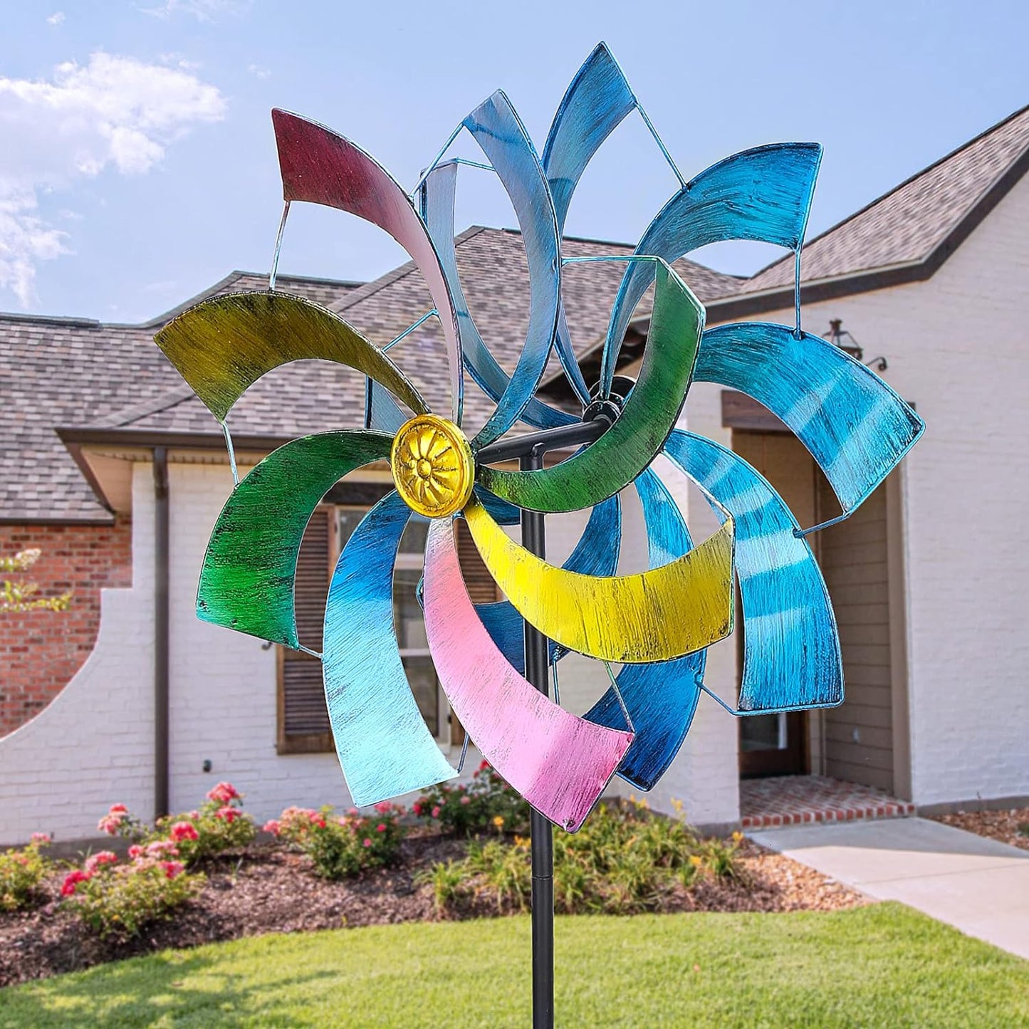 Wind Spinner Multicolored Outdoor Metal Sculpture Kinetic Colorful Wind Spinners for Yard and Garden