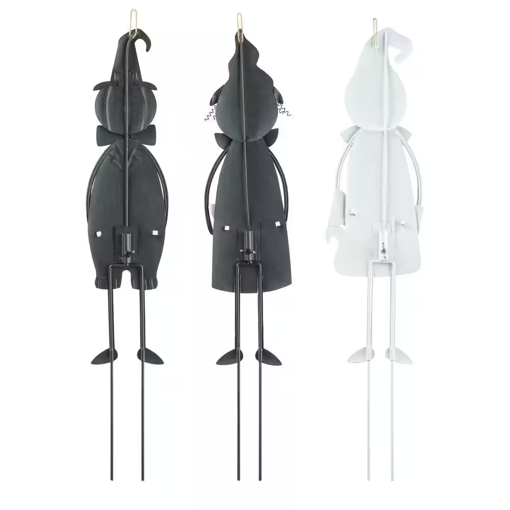 24 In. H Halloween Metal Ghost, Witch and Pumpkin Yard Stake or Hanging Decor (Set of 3)