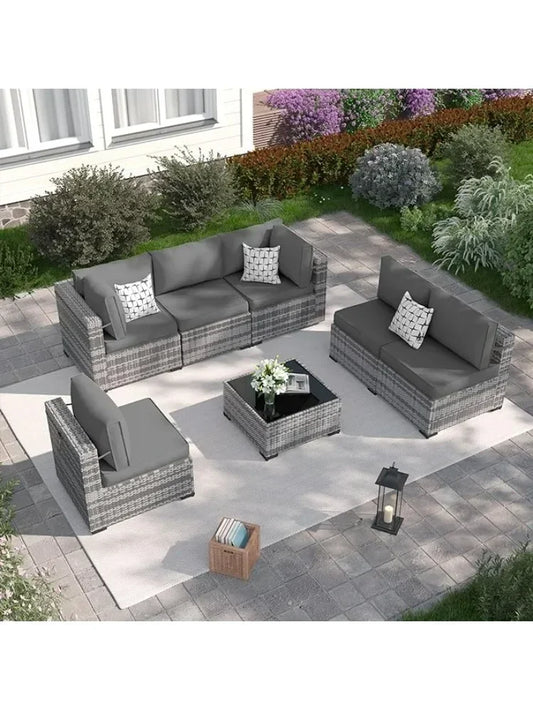 Patio Furniture Set,Outdoor Wicker Furniture Couch Set, 7-Pieces Outdoor Sectional Sofa, Outdoor Patio Set for Home Furniture