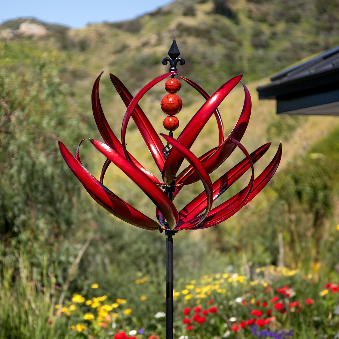 Yard Garden Wind Spinners - Large Outdoor Metal Wind Spinners Sculptures, Lawn Yard Art Garden Decor (Burgundy Lotus)