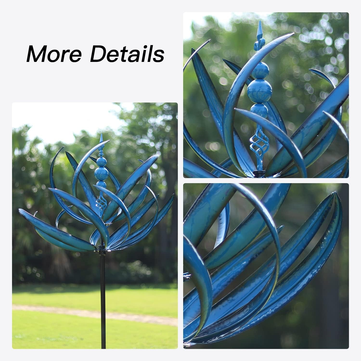 91 Inch Wind Spinners Outdoor - Extra Large Outdoor Metal Wind Sculptures Spinners with Stake, Windmills for the Yard Garden, Yard Art Garden Lawn Decor - Blue (27" W X 91" H)