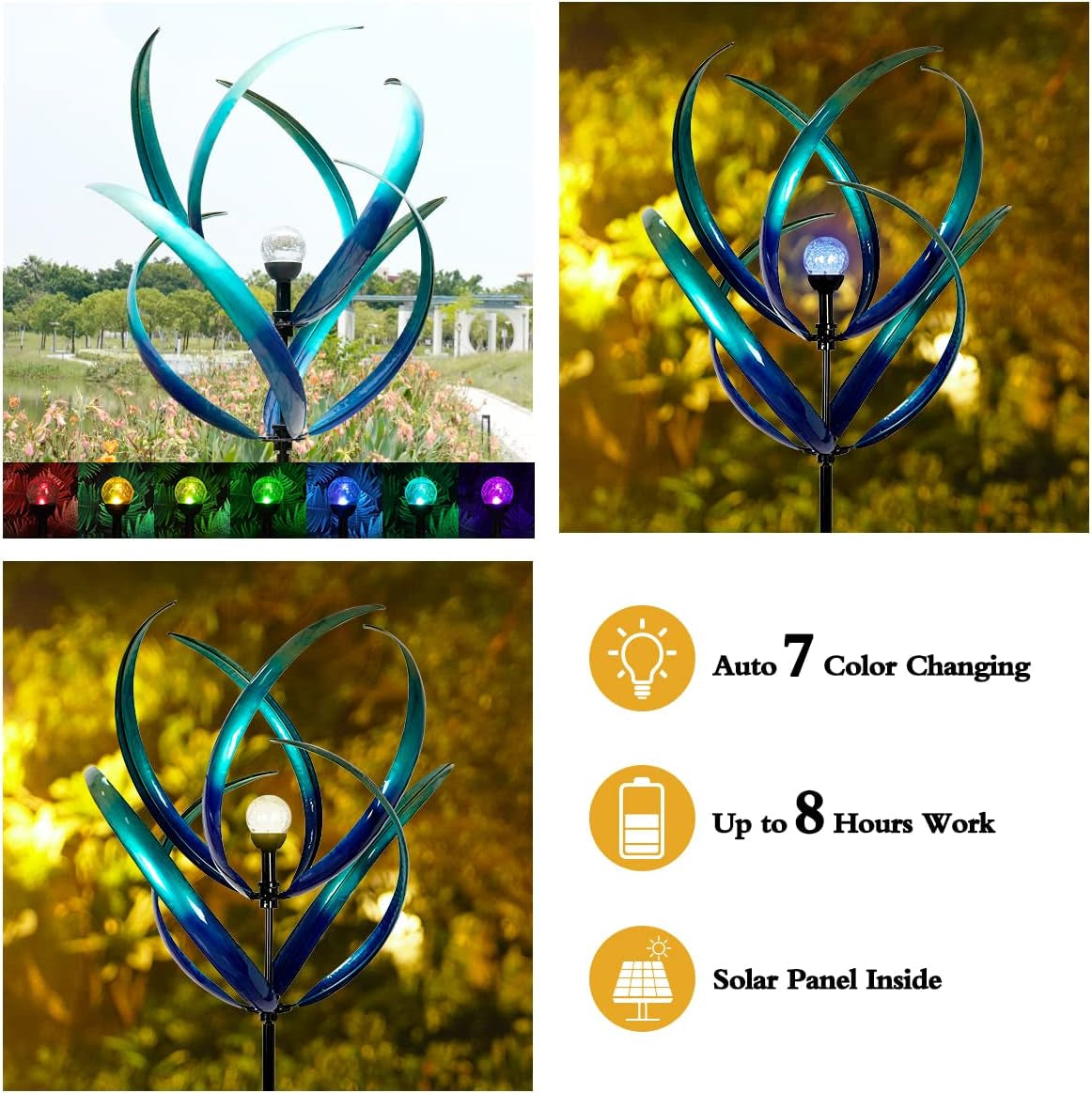 82 Inch Wind Spinners Outdoor - Extra Large Outdoor Metal Wind Sculptures Spinners with Solar Light, Windmills for the Yard Garden, Yard Art Garden Lawn Decor - Peacock Blue