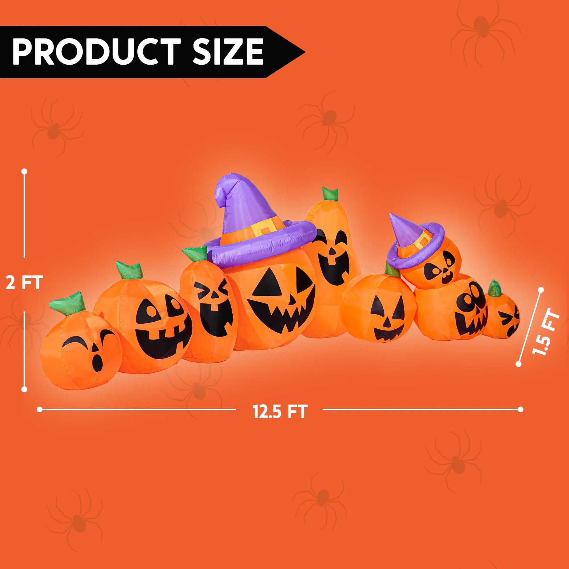 12.5 FT Halloween Inflatable Long Pumpkin with Witch Hat Decorations Inflatables with Build-In Leds,Halloween Decor Outdoor Blow up Yard Decorations