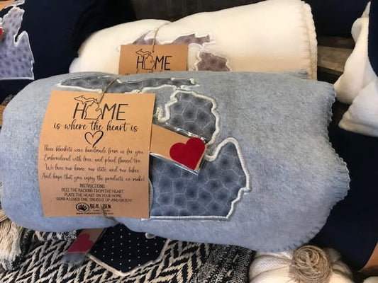 Home is Where the Heart is Fleece Blanket - Heather Grey/Petoskey Stone 50x60