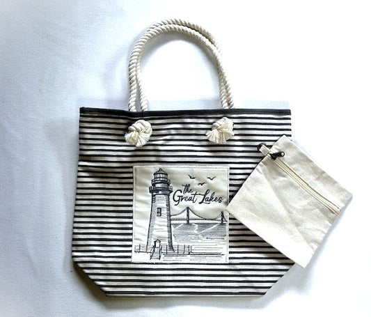 Striped Tote - Great Lakes Lighthouse