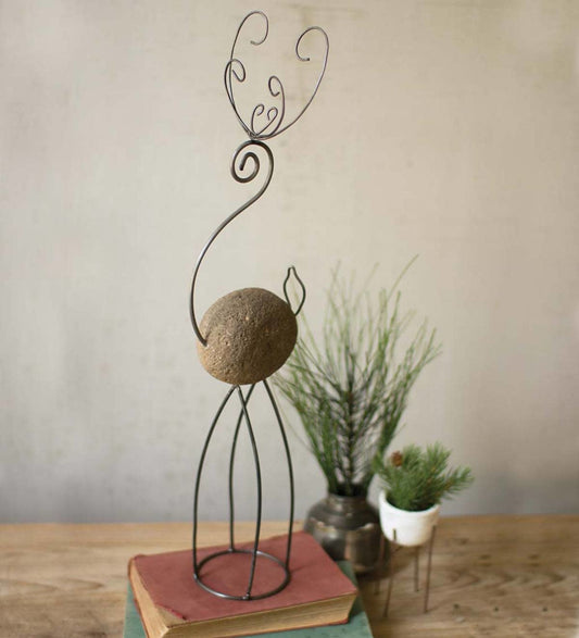 Rock and Wire Deer Sculpture